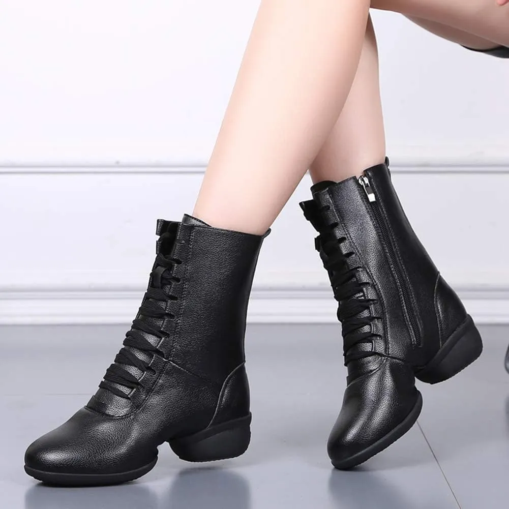 HIPPOSEUS Women's High Top Breathable Soft Modern Dance Shoes Jazz Boots Dance Sneakers with Split Sole