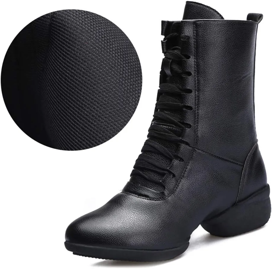 HIPPOSEUS Women's High Top Breathable Soft Modern Dance Shoes Jazz Boots Dance Sneakers with Split Sole