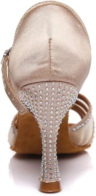 HIPPOSEUS Women's Professional Latin Dance Shoes Rhinestone Ballroom Salsa Performance Dance Shoes,Model L409