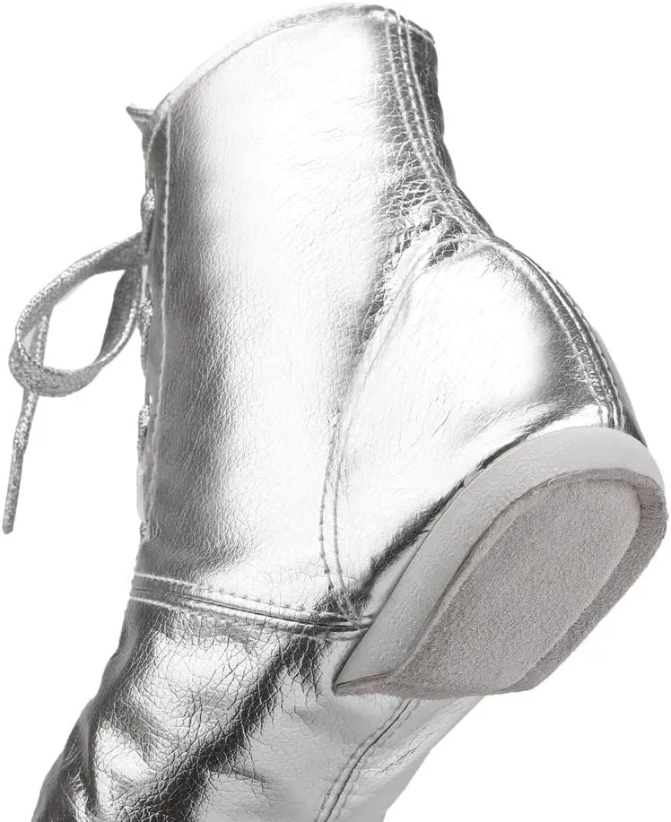JUODVMP Women's Leather Jazz Boots Soft Soled Dance Shoes Lace-up Jazz Shoes Ballet Dancing Sneakers