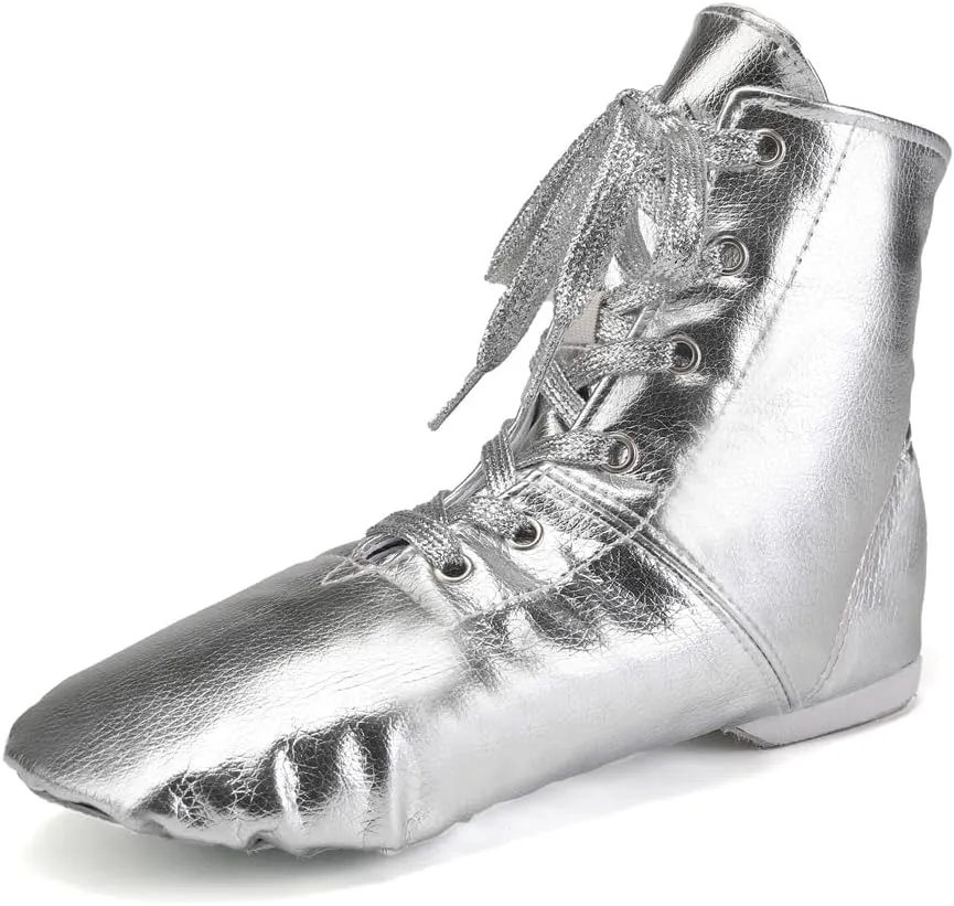 JUODVMP Women's Leather Jazz Boots Soft Soled Dance Shoes Lace-up Jazz Shoes Ballet Dancing Sneakers