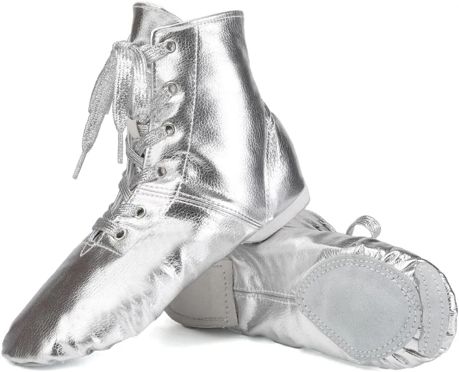 JUODVMP Women's Leather Jazz Boots Soft Soled Dance Shoes Lace-up Jazz Shoes Ballet Dancing Sneakers