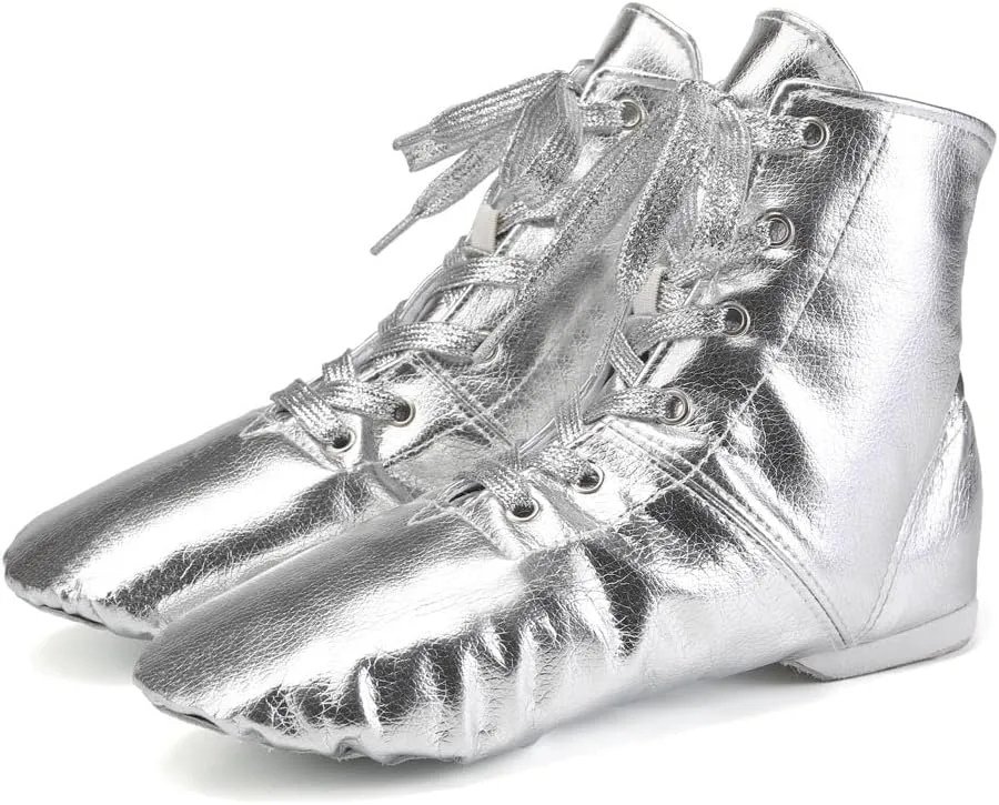 JUODVMP Women's Leather Jazz Boots Soft Soled Dance Shoes Lace-up Jazz Shoes Ballet Dancing Sneakers