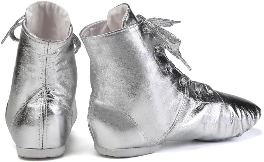 JUODVMP Women's Leather Jazz Boots Soft Soled Dance Shoes Lace-up Jazz Shoes Ballet Dancing Sneakers