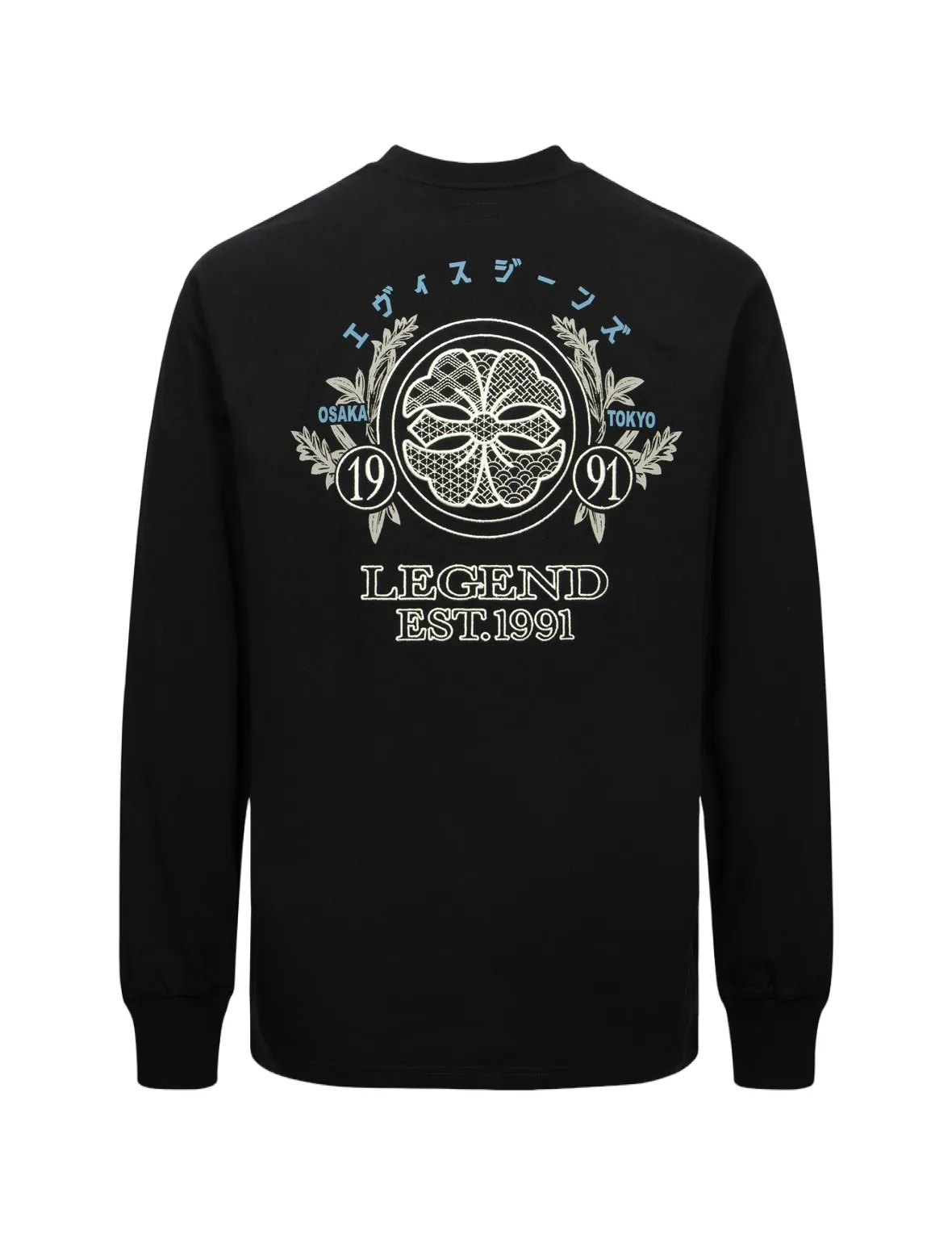 Kamon Embroidery and Logo Print Fashion Fit Long-Sleeve T-shirt