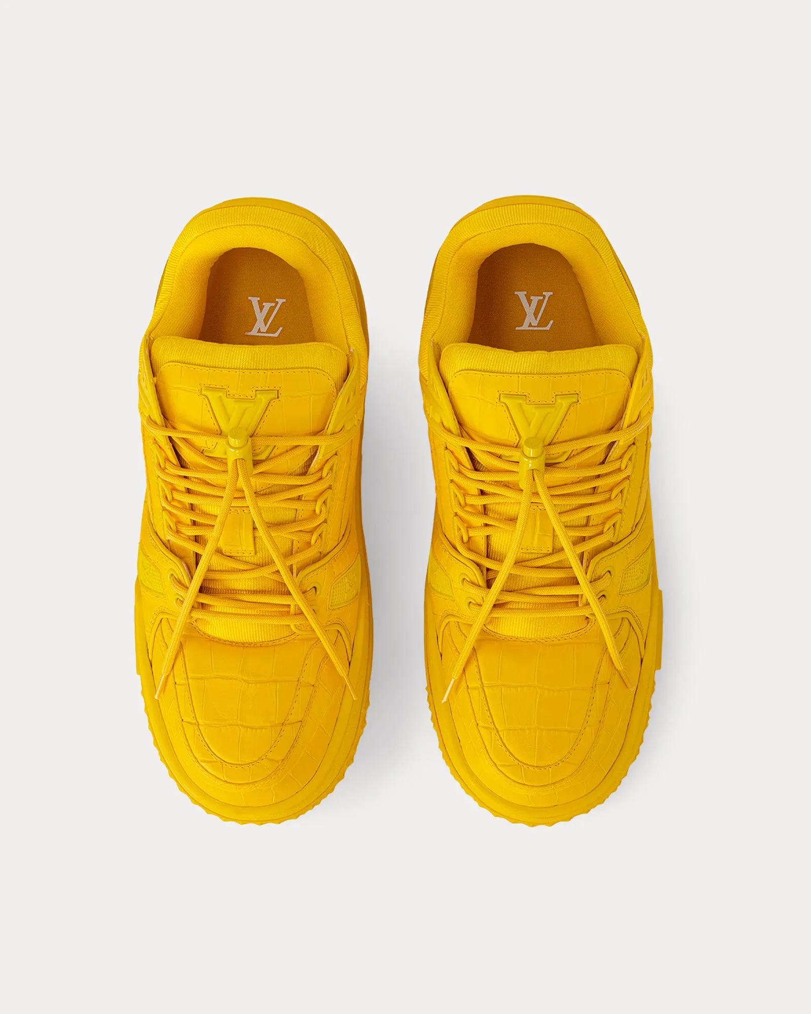 LV Trainer Maxi Alligator-Printed Calf Leather Yellow Low Top Sneakers