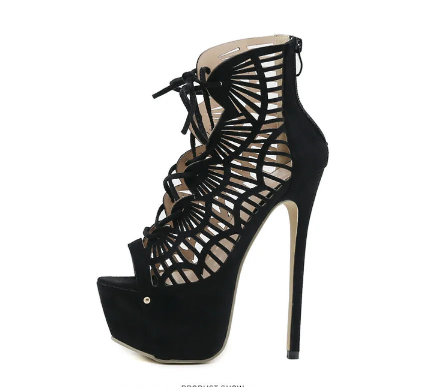 New Season Bondage High-heeled Fishnet Stockings Sandals