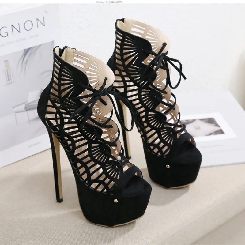 New Season Bondage High-heeled Fishnet Stockings Sandals