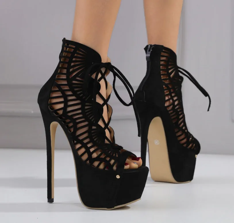 New Season Bondage High-heeled Fishnet Stockings Sandals