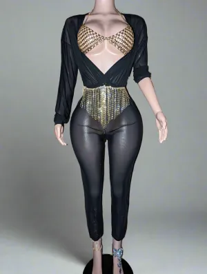 Plunge Mesh Jumpsuit