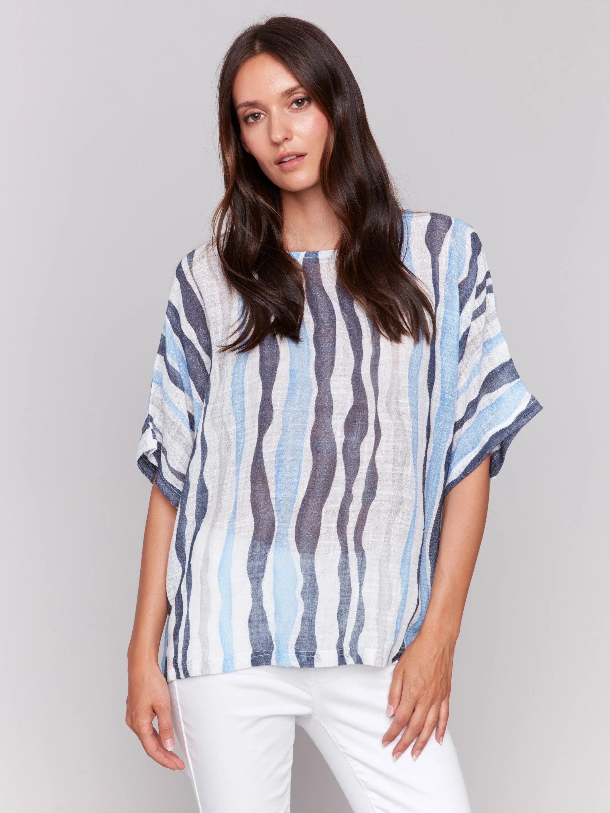 Printed Cotton Gauze Dolman Blouse - Surf