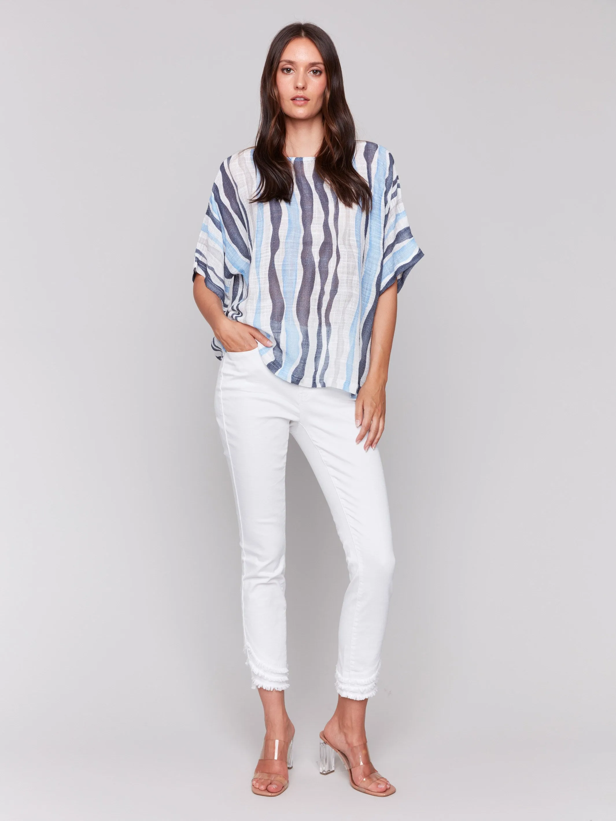 Printed Cotton Gauze Dolman Blouse - Surf