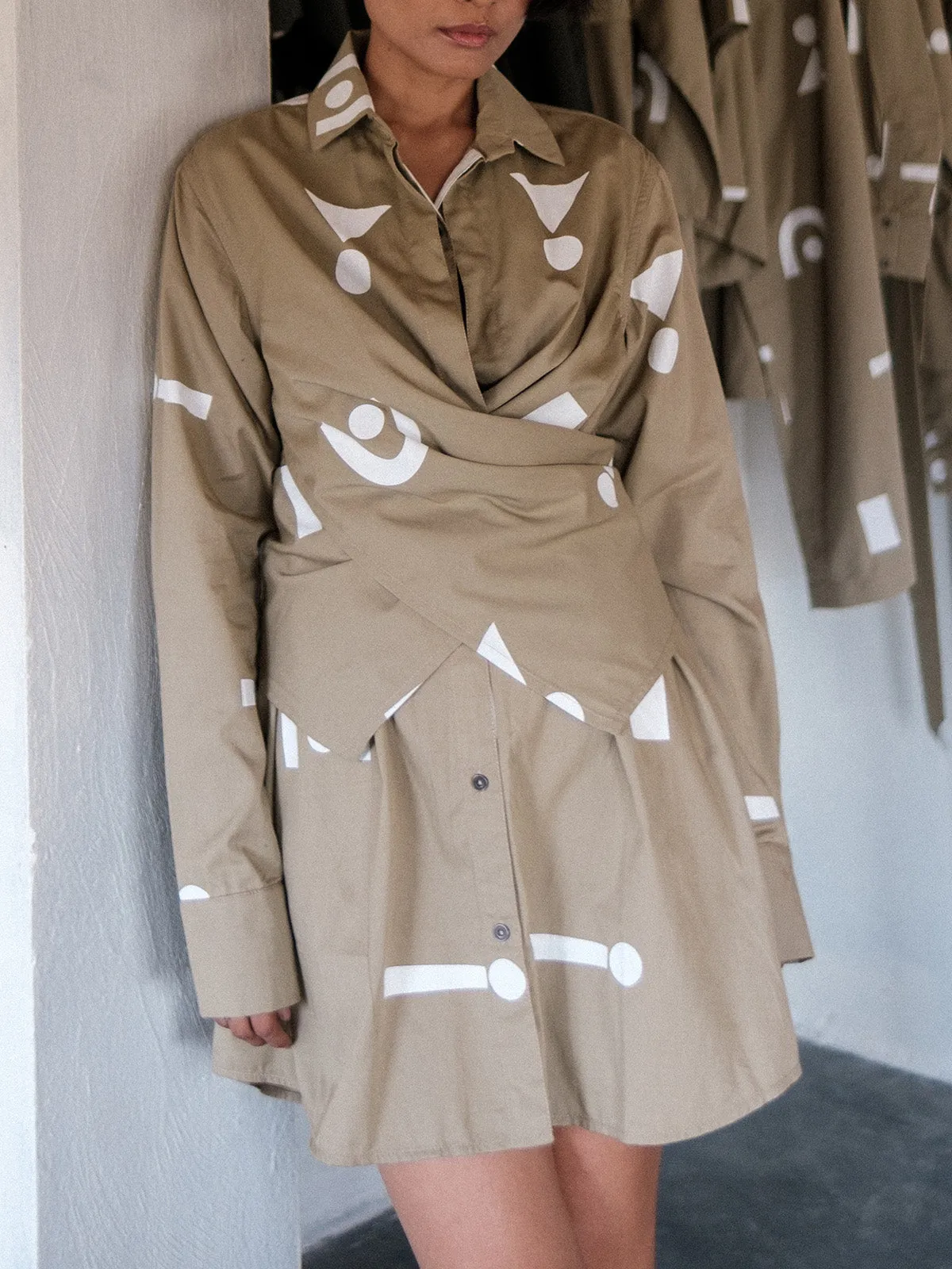 Printed Seattle Wrap Shirt Dress Khaki