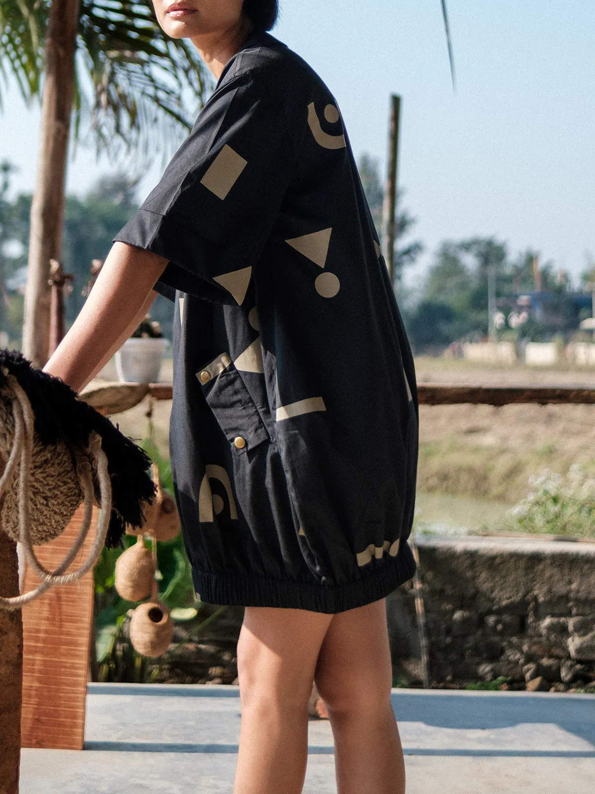 Printed Sydney Shift Dress Black