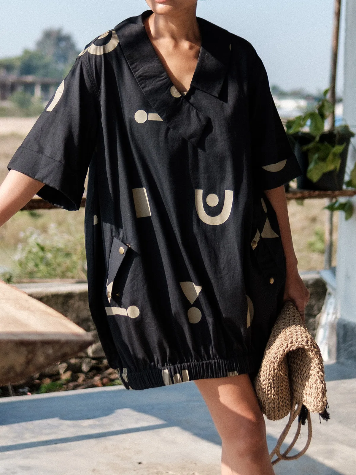 Printed Sydney Shift Dress Black