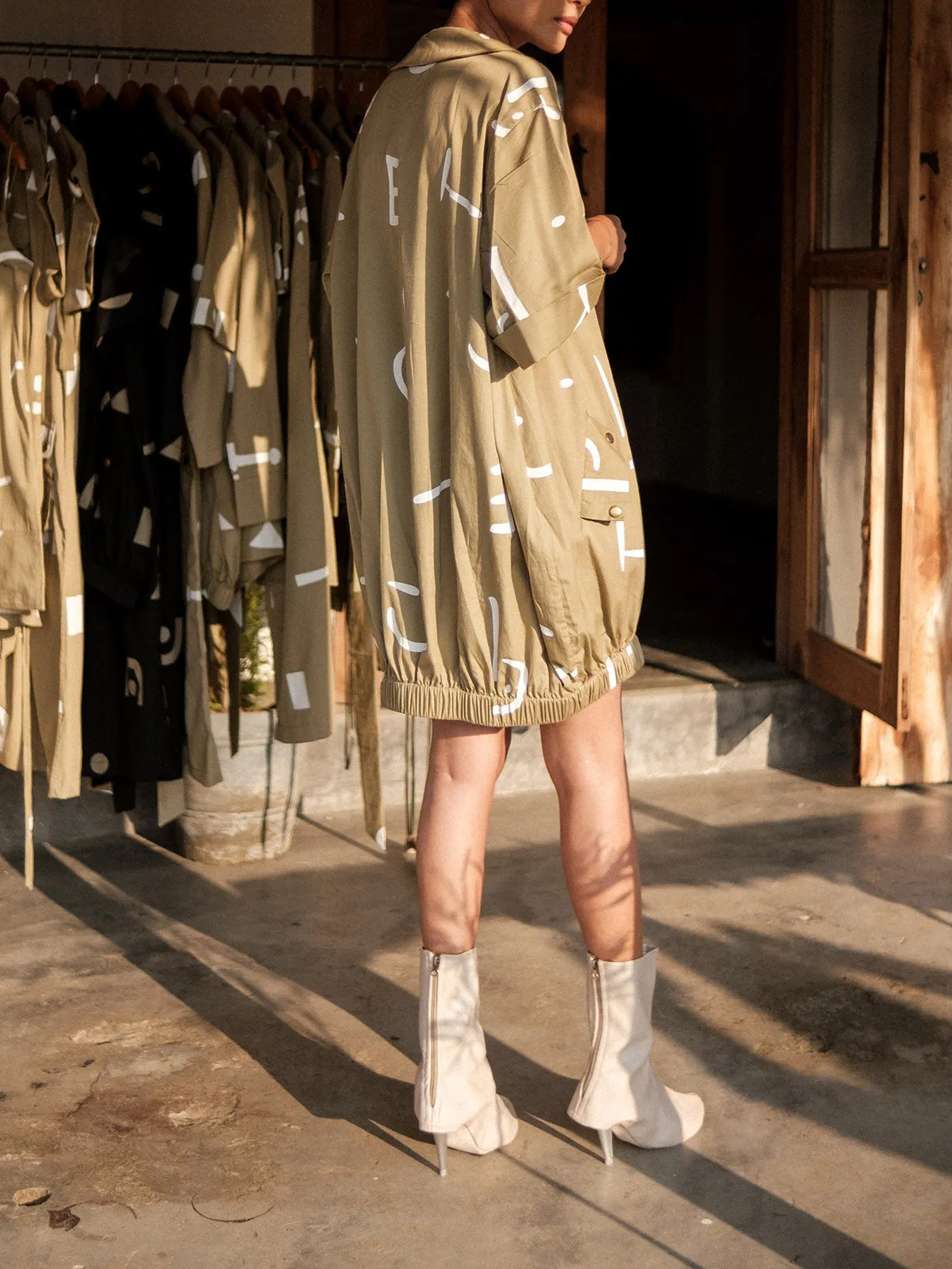Printed Sydney Shift Dress Khaki