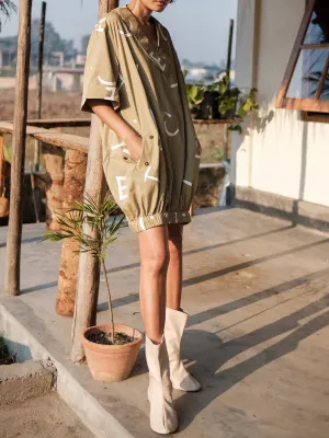 Printed Sydney Shift Dress Khaki