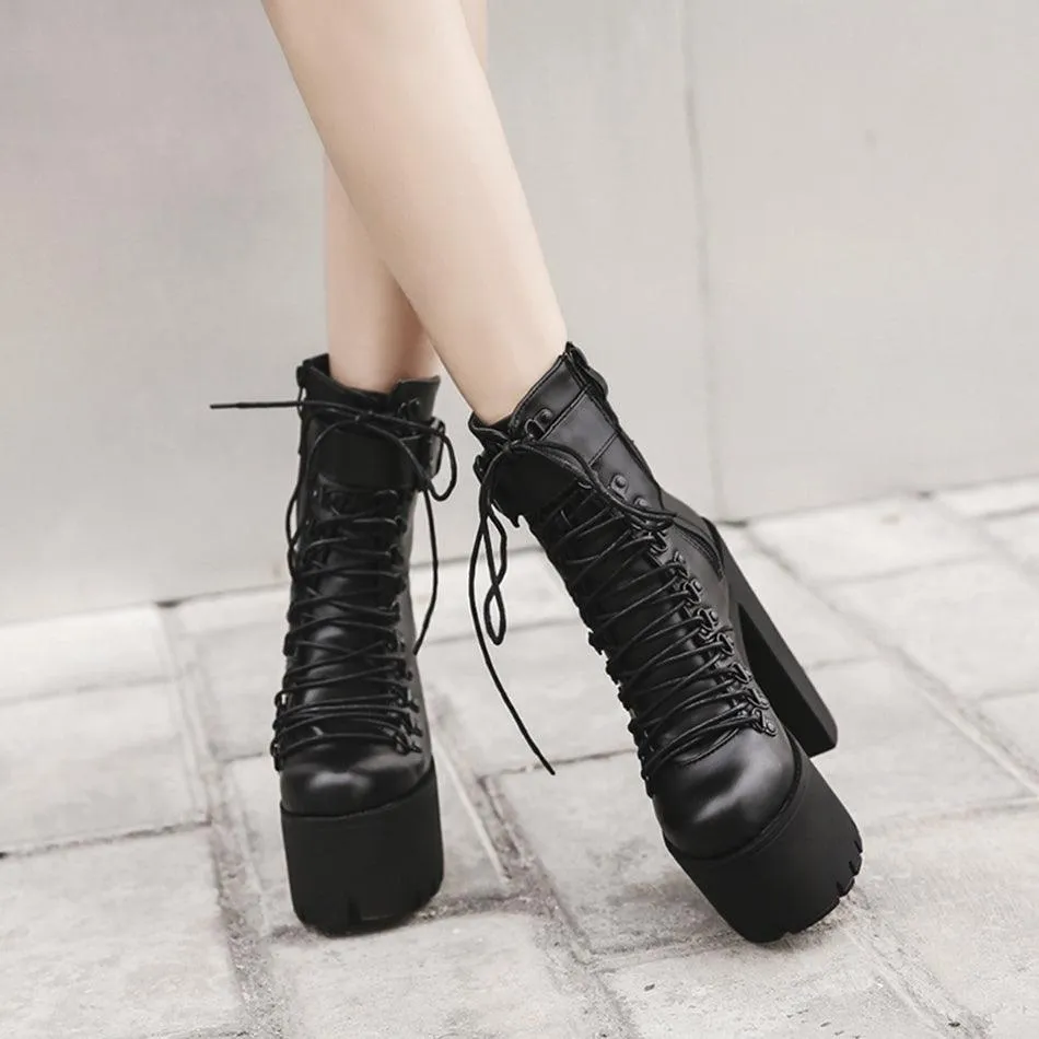 Punk Gothic Motorcycle Boots, Cool High Heel Shoes For Women
