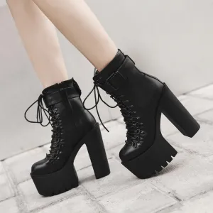 Punk Gothic Motorcycle Boots, Cool High Heel Shoes For Women