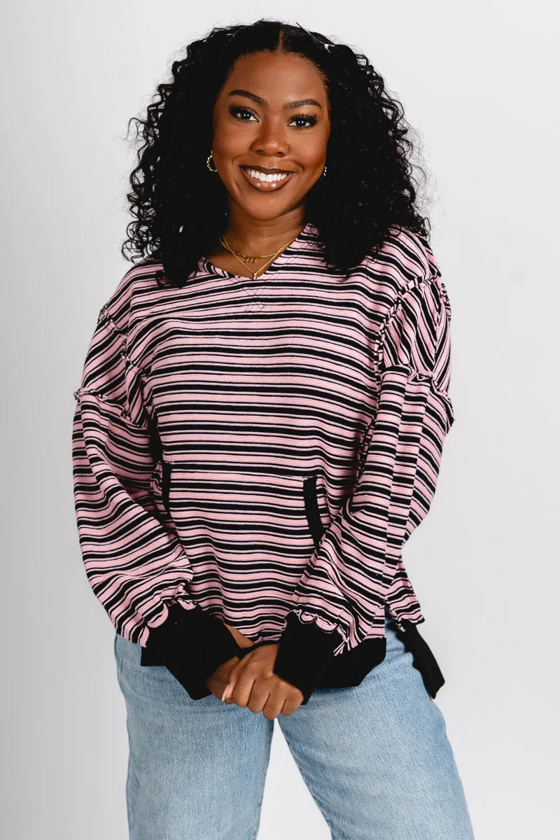 Striped hoodie top pink