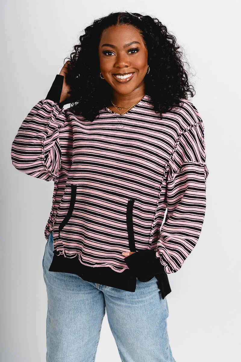 Striped hoodie top pink