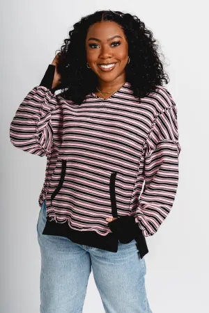 Striped hoodie top pink
