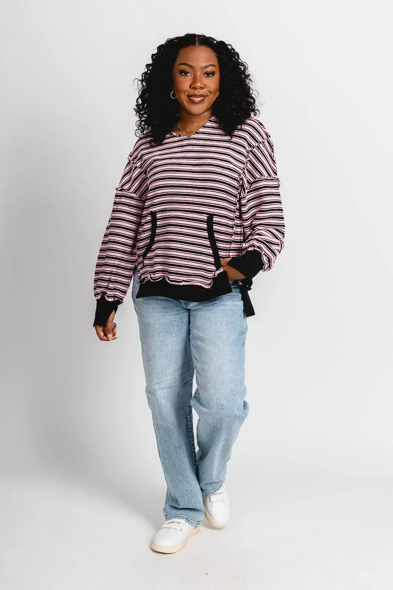 Striped hoodie top pink