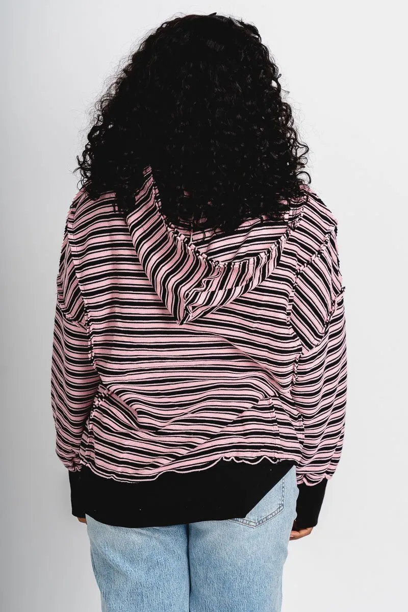 Striped hoodie top pink
