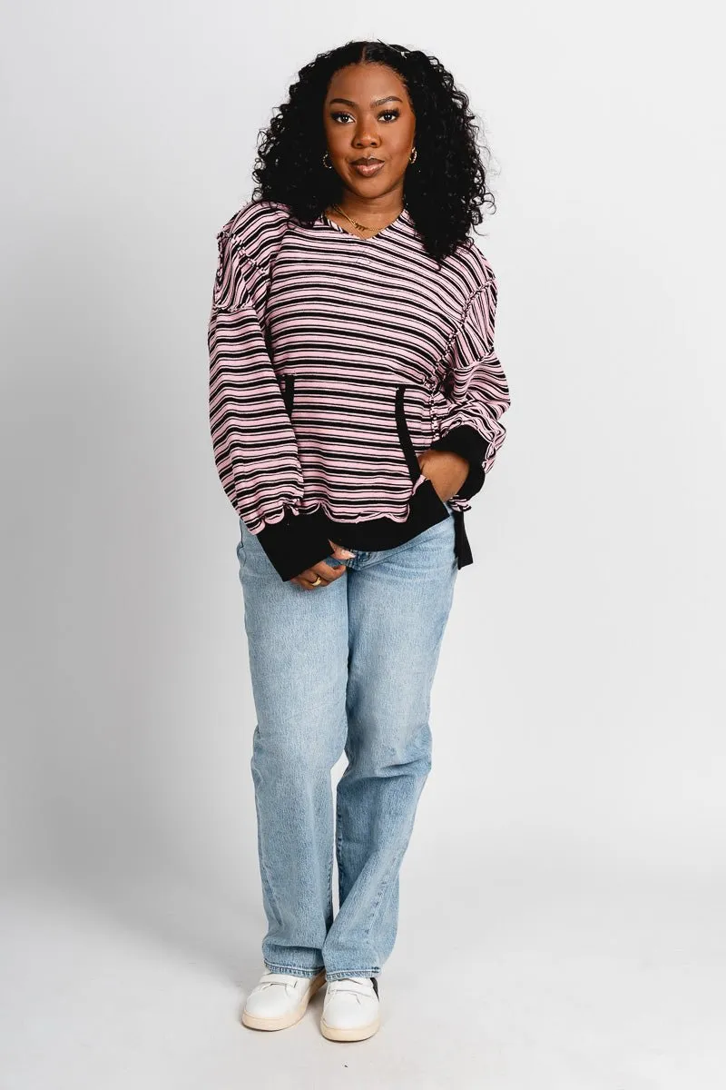 Striped hoodie top pink