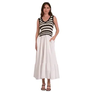 Striped Sweater Tank Tiered Midi Dress