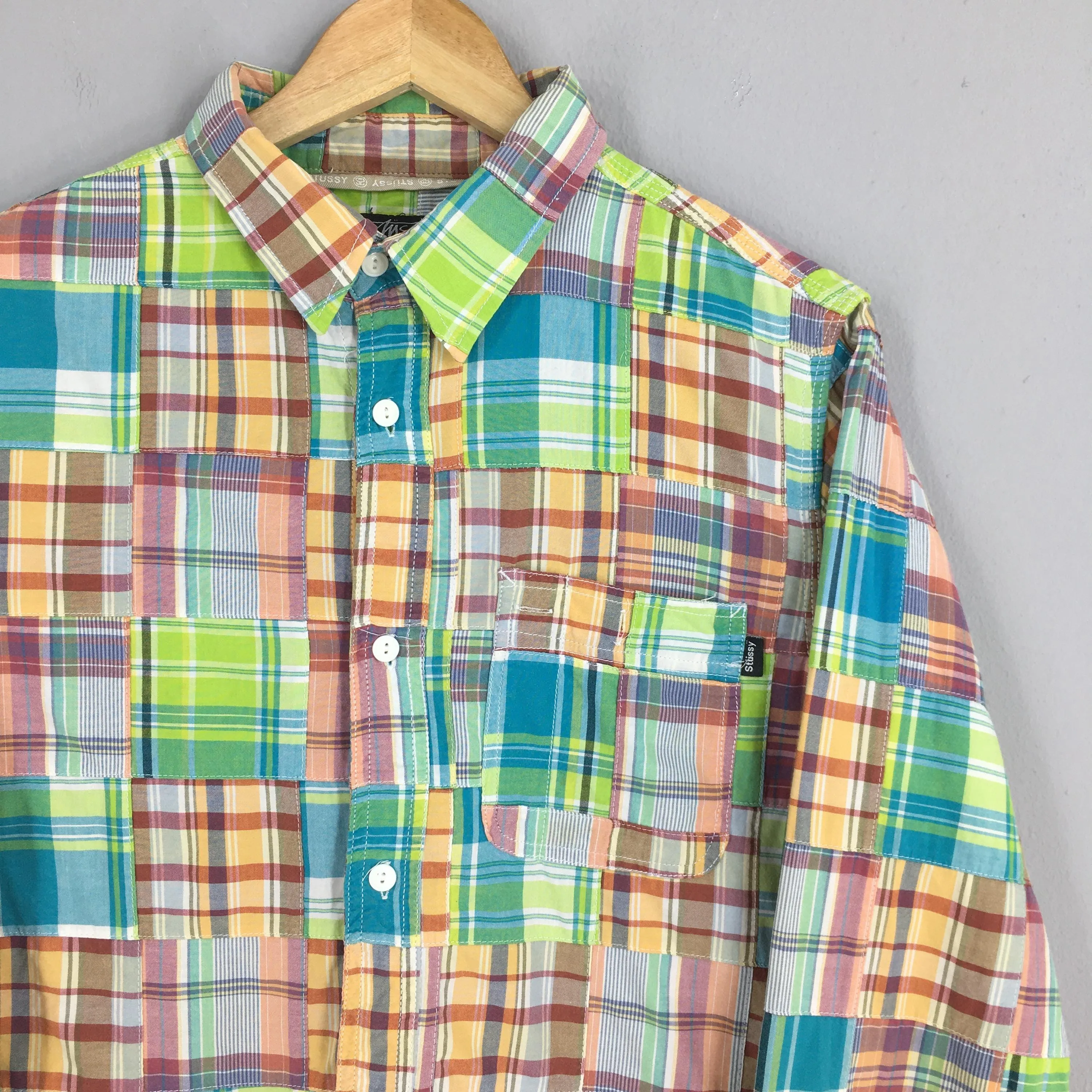 Stussy Patchwork Boro Checkered Flannel Shirt Large