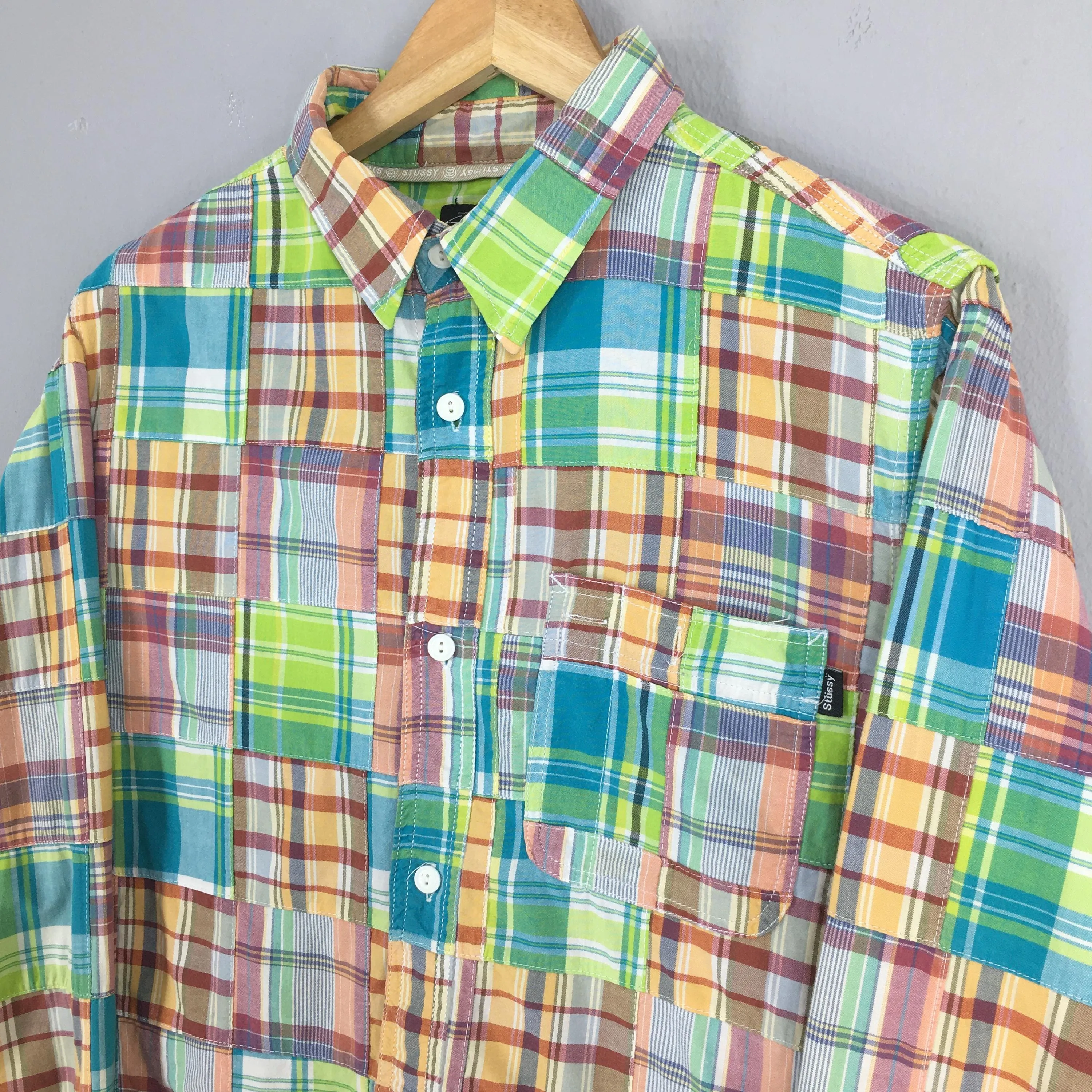 Stussy Patchwork Boro Checkered Flannel Shirt Large
