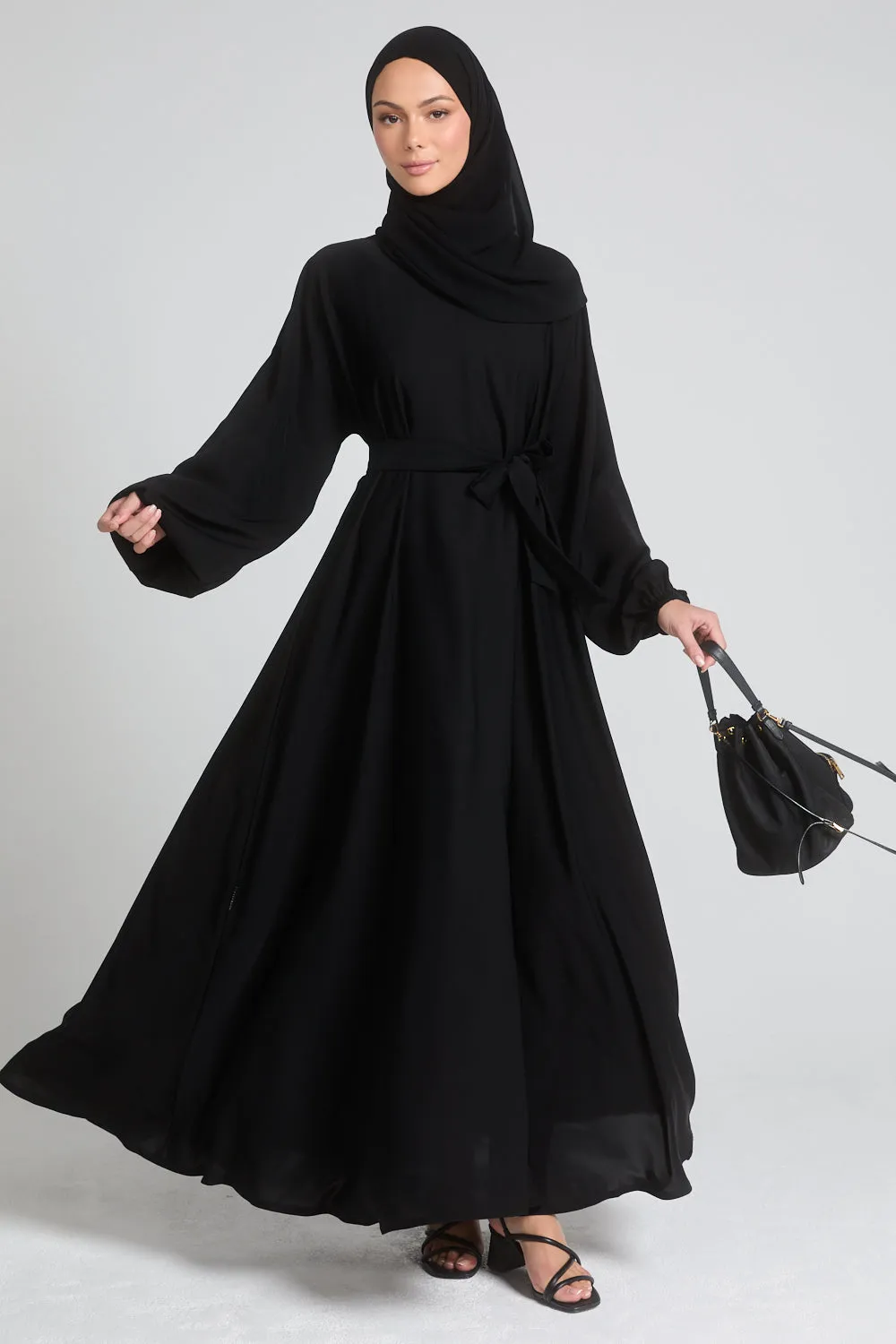 Umbrella Cut Closed Abaya with Elasticated Cuffs - Black