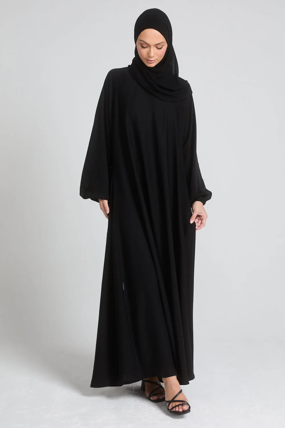 Umbrella Cut Closed Abaya with Elasticated Cuffs - Black
