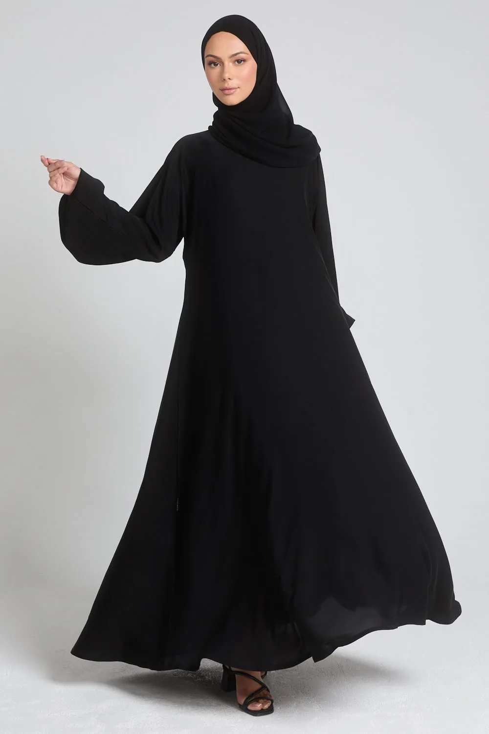 Umbrella Cut Closed Abaya with Elasticated Cuffs - Black