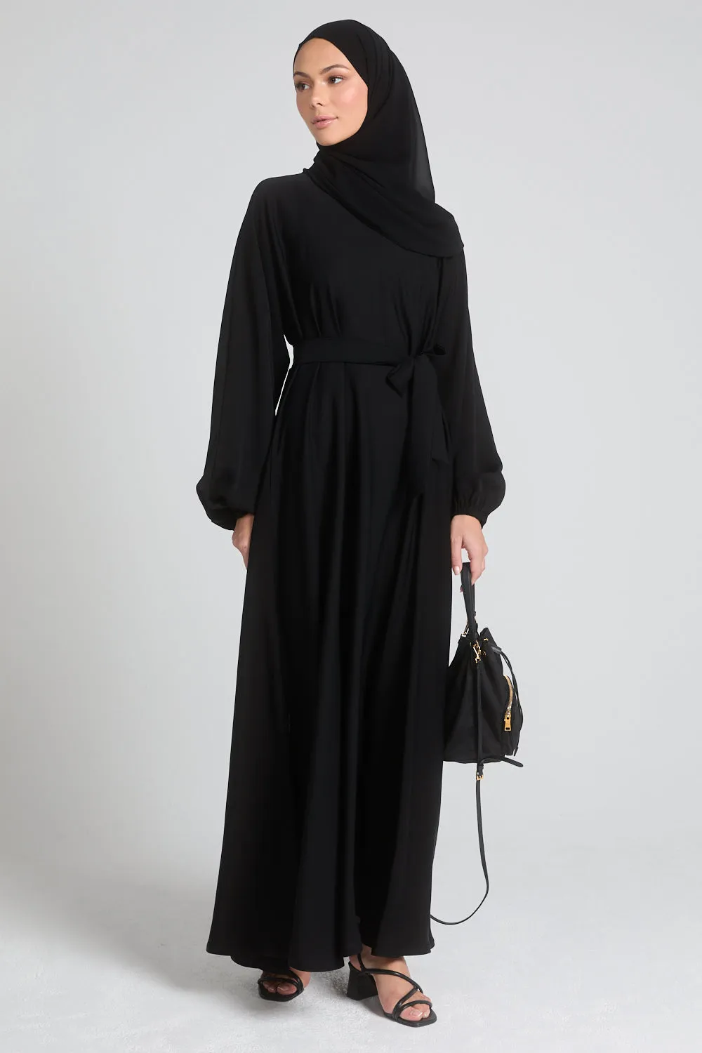 Umbrella Cut Closed Abaya with Elasticated Cuffs - Black