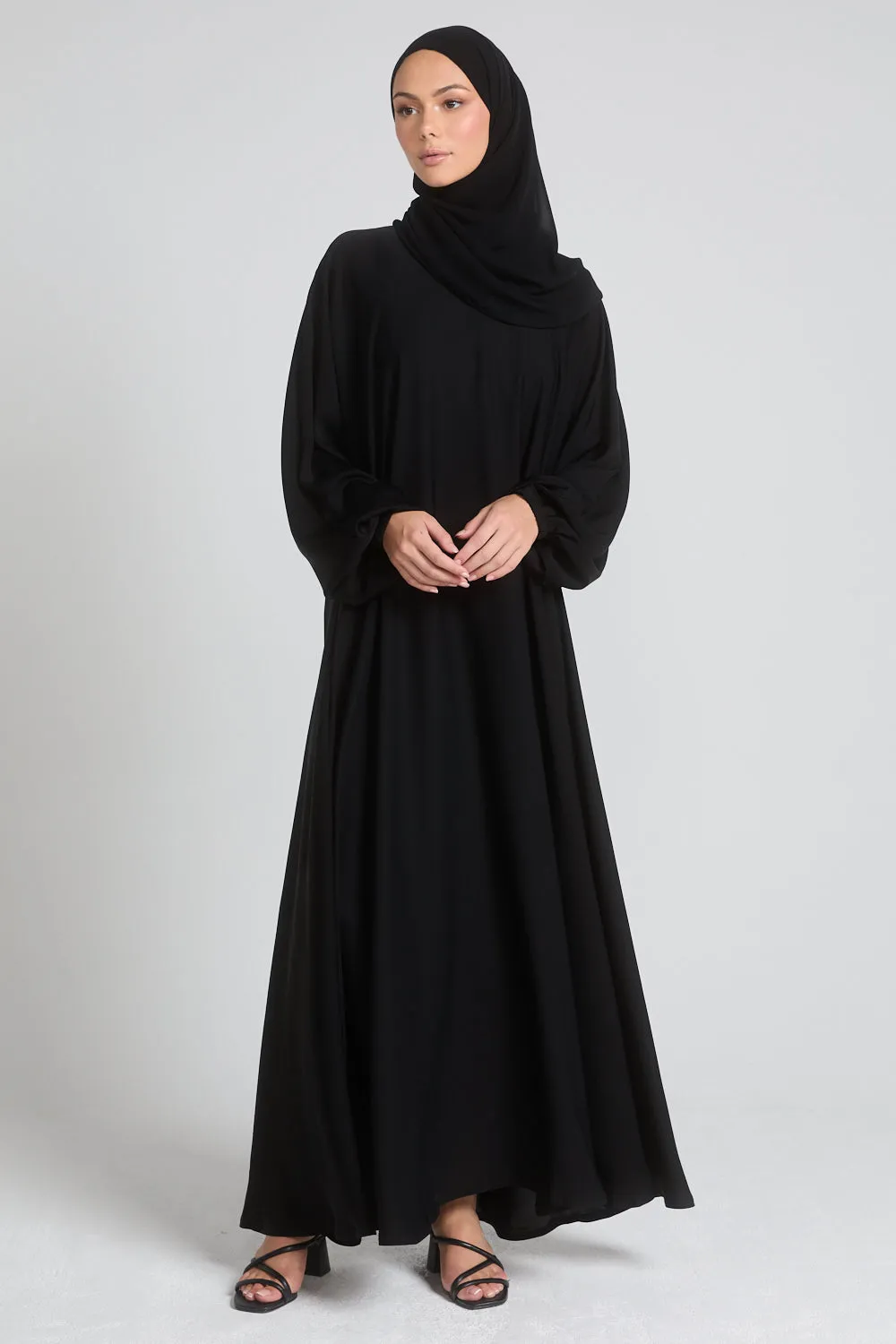 Umbrella Cut Closed Abaya with Elasticated Cuffs - Black