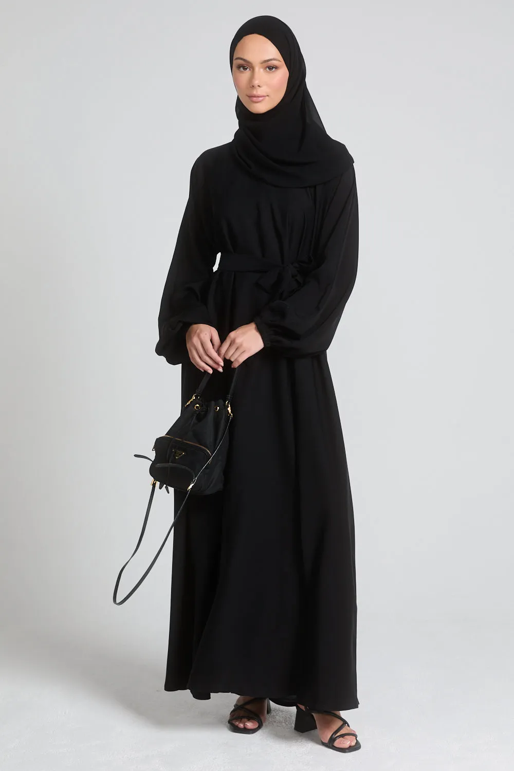 Umbrella Cut Closed Abaya with Elasticated Cuffs - Black