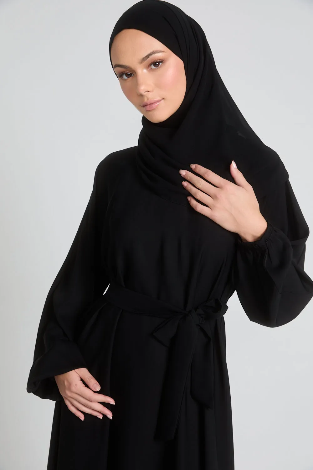 Umbrella Cut Closed Abaya with Elasticated Cuffs - Black