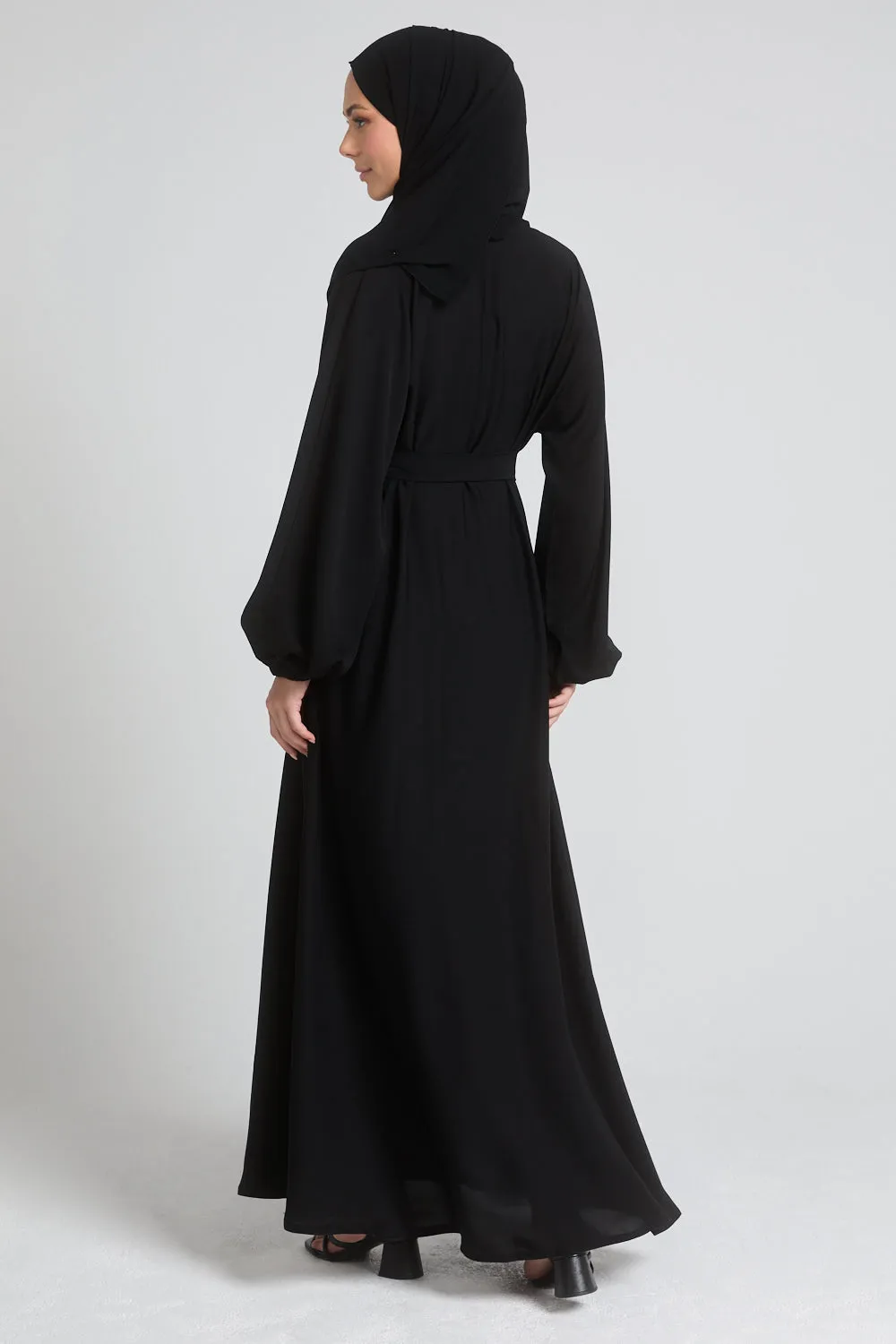 Umbrella Cut Closed Abaya with Elasticated Cuffs - Black