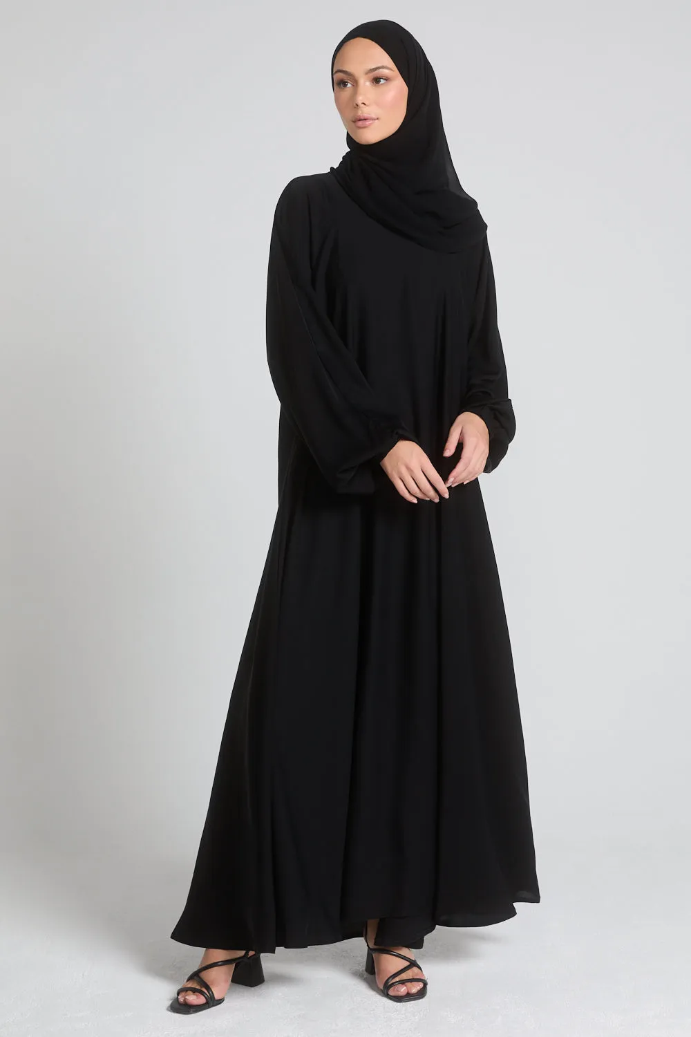 Umbrella Cut Closed Abaya with Elasticated Cuffs - Black