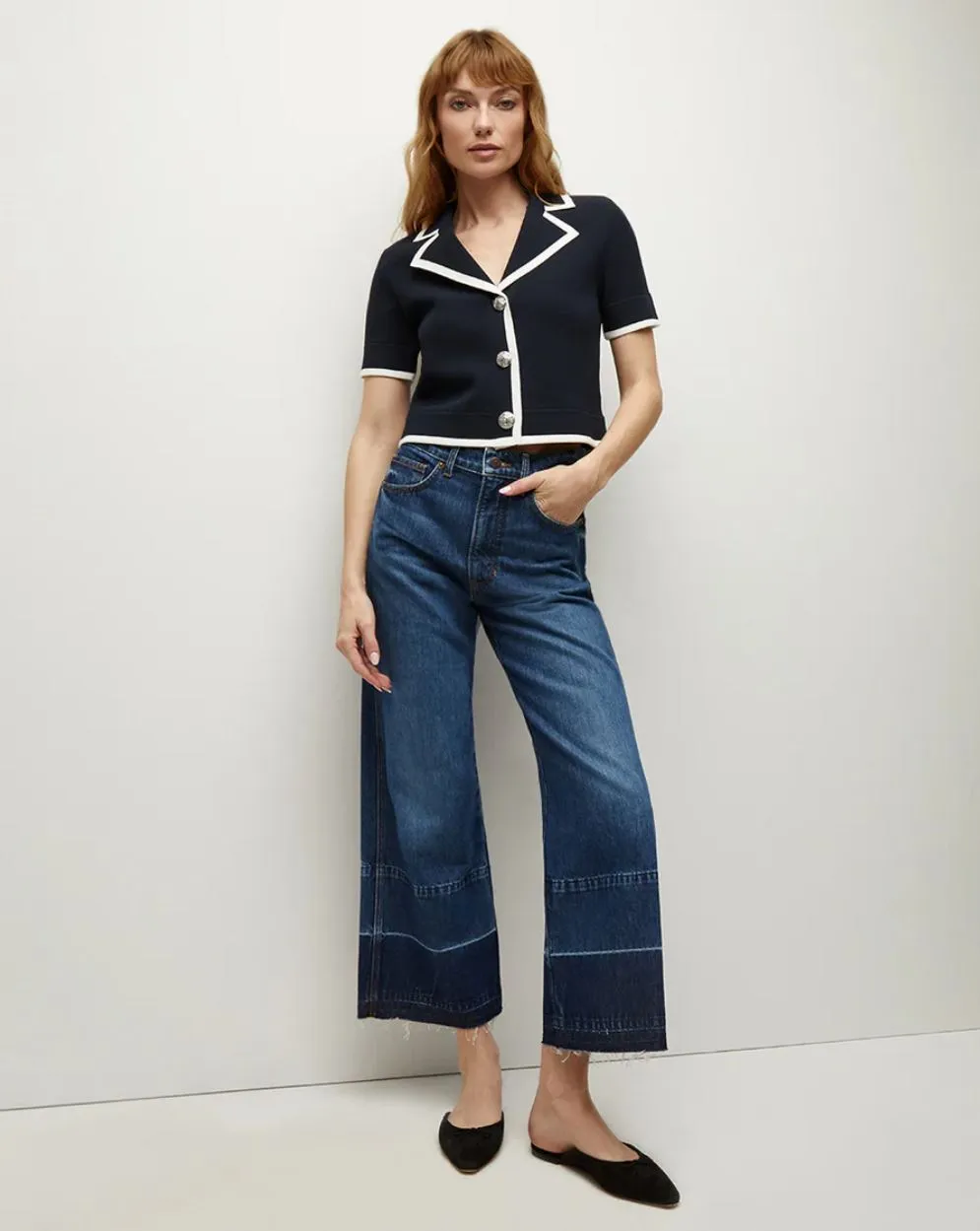 Veronica Beard Taylor Crop High Rise Wide in Bright Blue