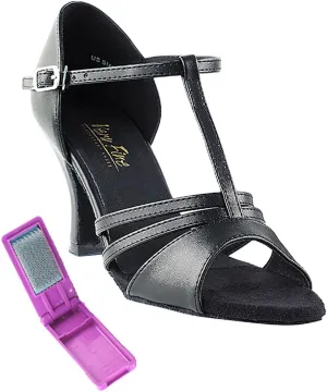 Very Fine Dance Shoes - Ladies Latin, Rhythm, Salsa Ballroom Dance Shoes - 1683-2.5-inch Heel and Foldable Brush Bundle - Black Leather - 8.5