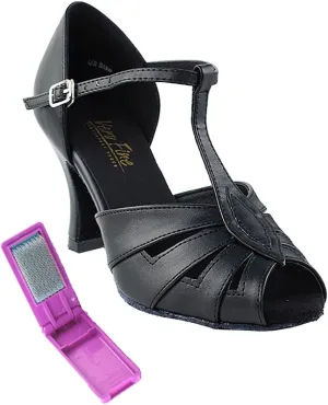 Very Fine Dance Shoes - Ladies Latin, Rhythm, Salsa, Waltz Ballroom Dance Shoes - 2702-2.5-inch Heel and Foldable Brush Bundle - Black Leather - 10