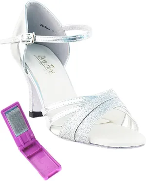 Very Fine Dance Shoes - Ladies Latin, Rhythm, Salsa, Waltz Ballroom Dance Shoes - 6030-2.5-inch Heel and Foldable Brush Bundle - Silver Stardust - Silver Leather - 8