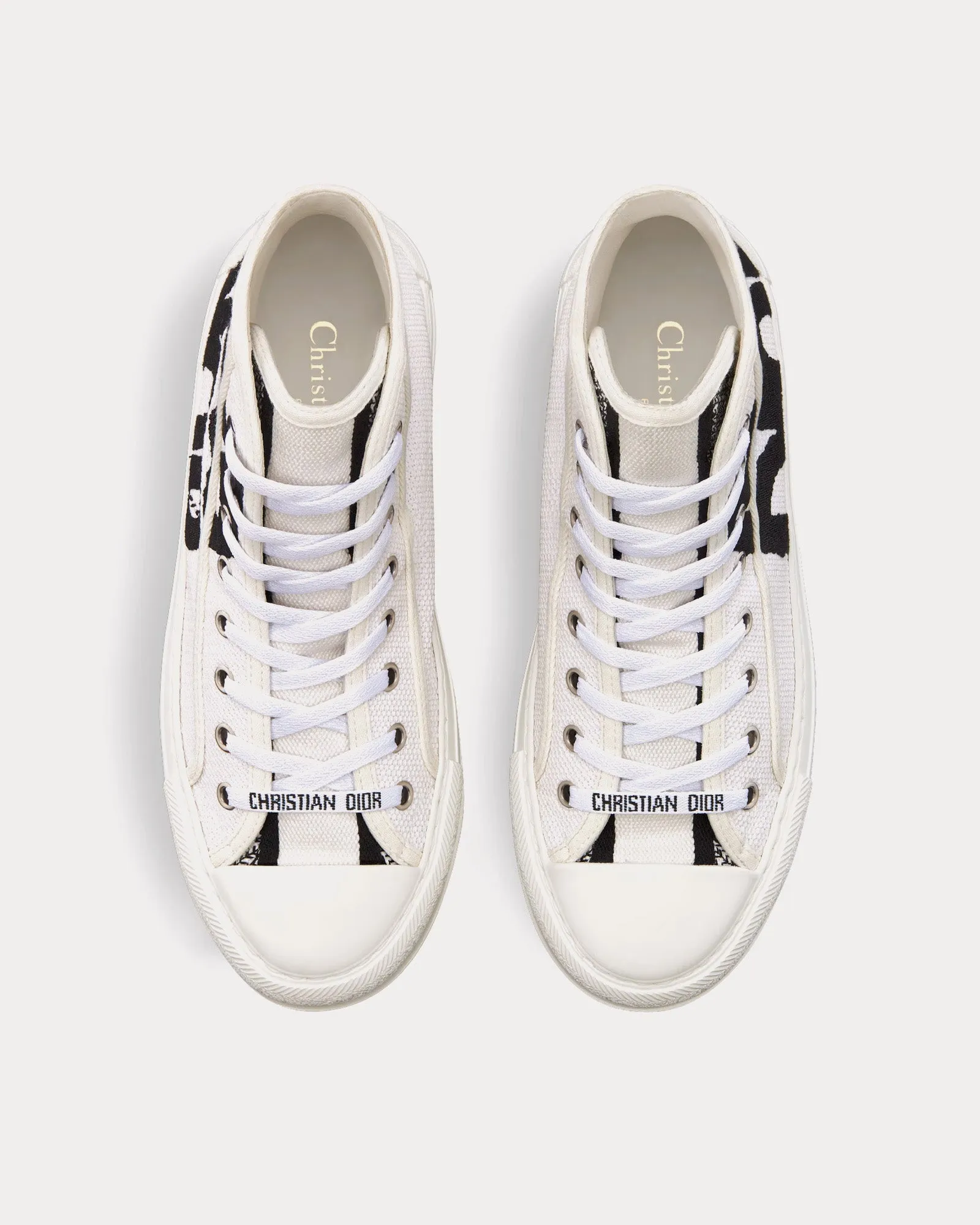Walk'n'Dior Platform White and Black Embroidered Cotton High Top Sneakers
