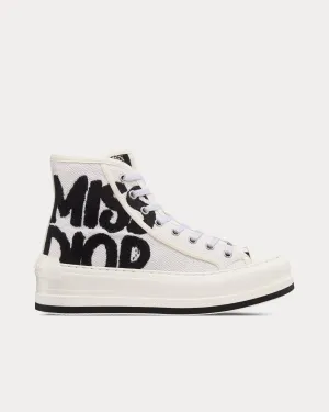 Walk'n'Dior Platform White and Black Embroidered Cotton High Top Sneakers