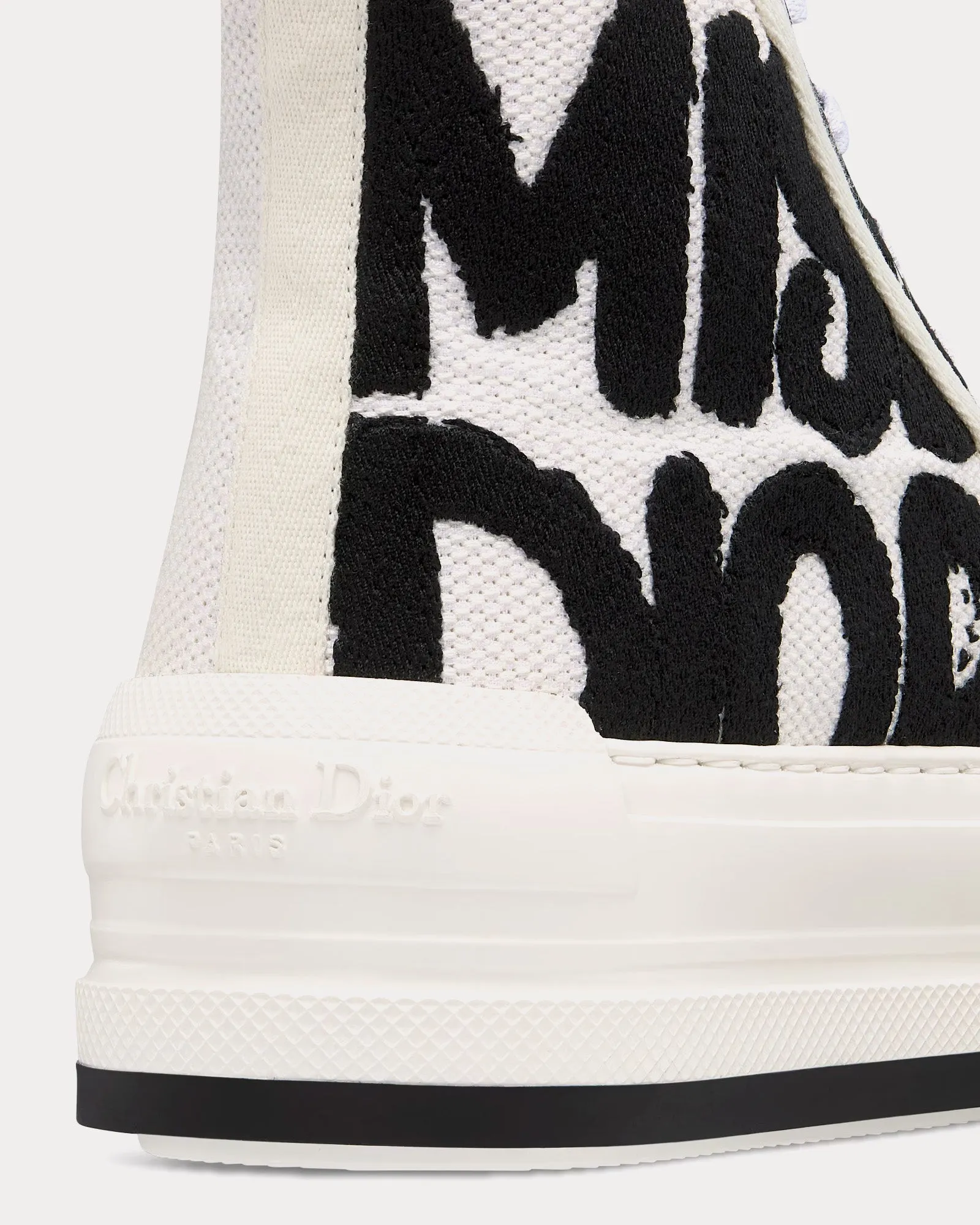 Walk'n'Dior Platform White and Black Embroidered Cotton High Top Sneakers