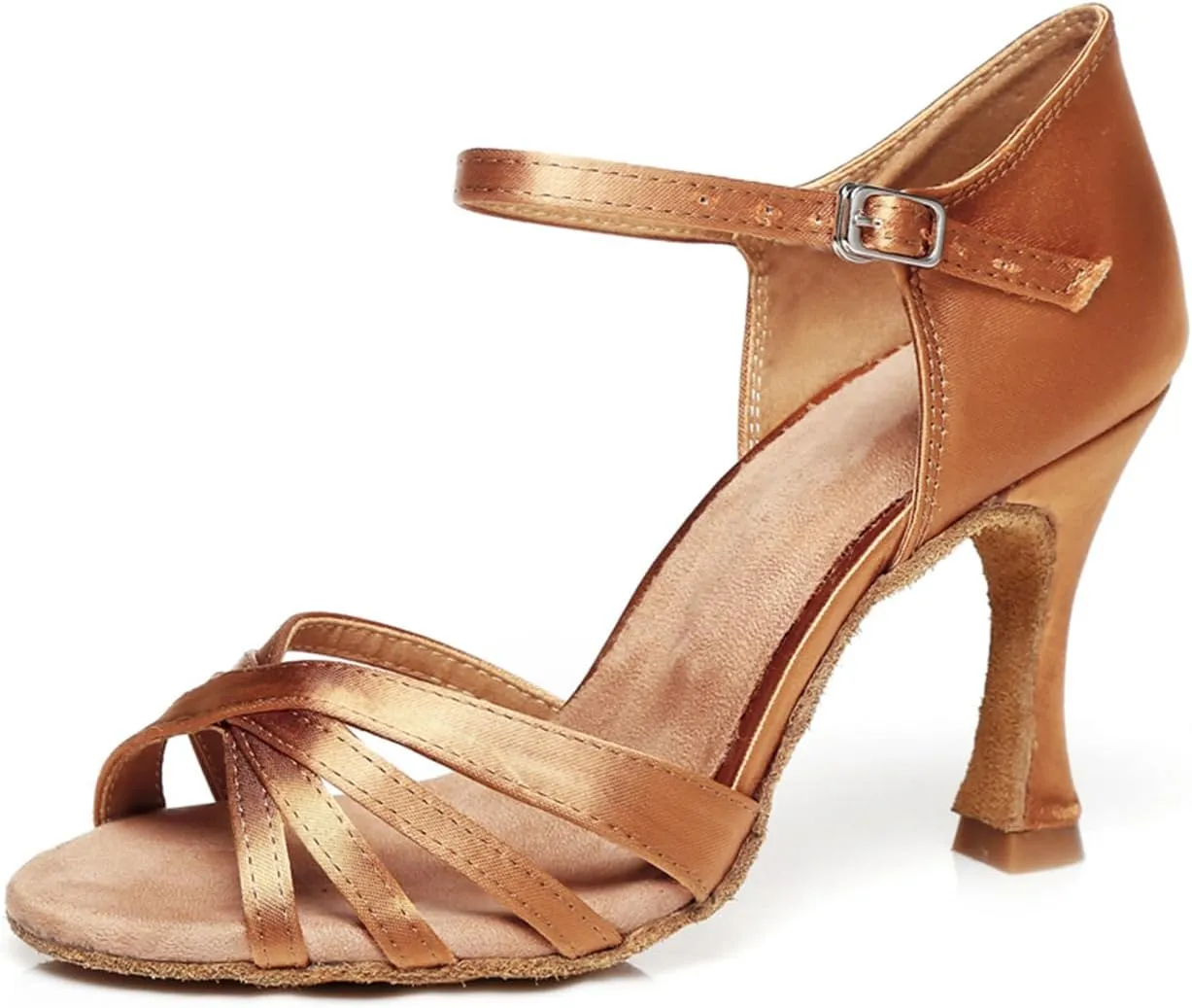 Women's Fashion Peep Toe Satin Ballroom Tango Party Wedding Promal Practice Professional Dance Shoes Bronze US 5
