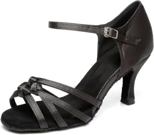 Women's Peep Toe Satin Ballroom Tango Party Wedding Promal Practice Dance Shoes Black US 10.5